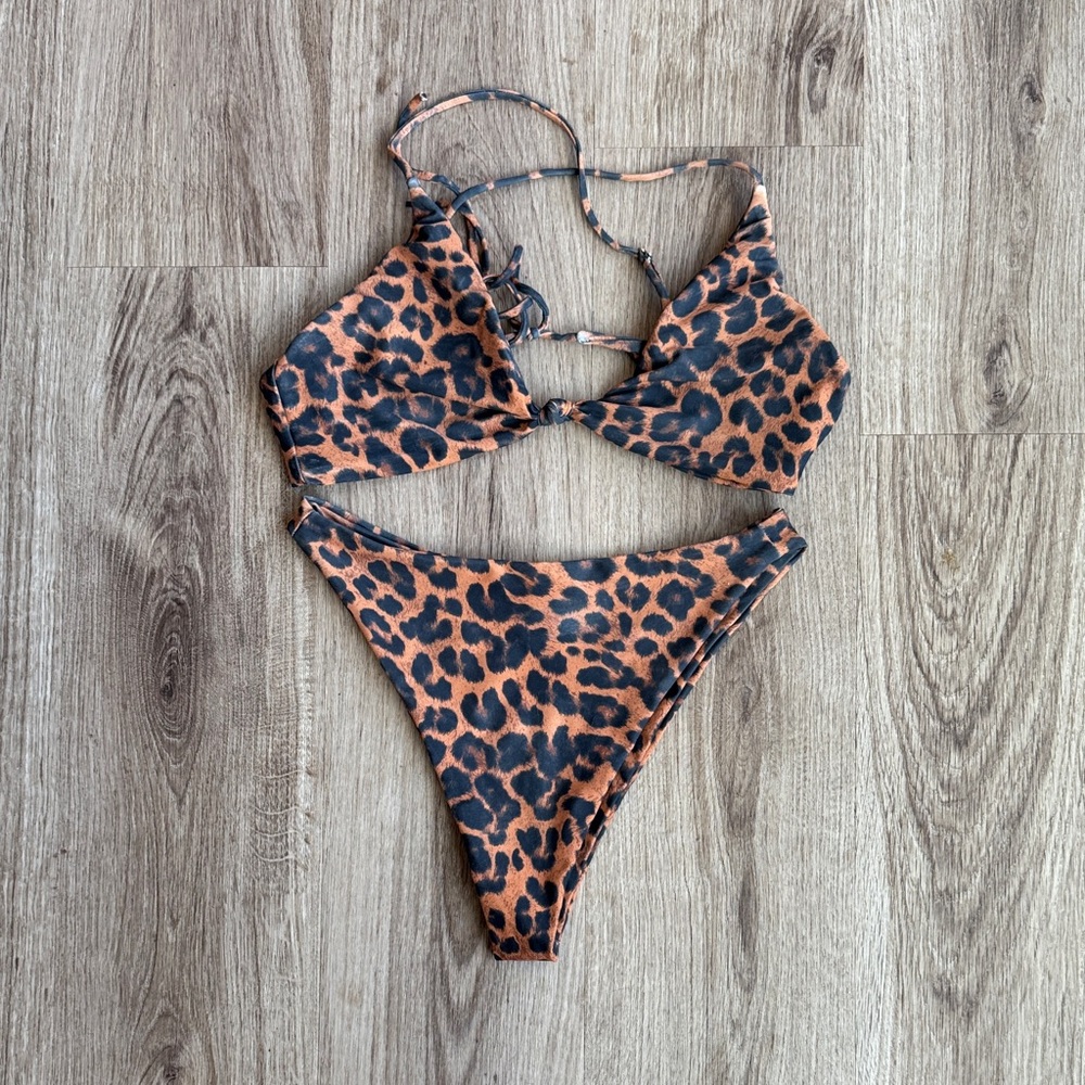 Skatie Leopard Print Bikini in Orange and Black